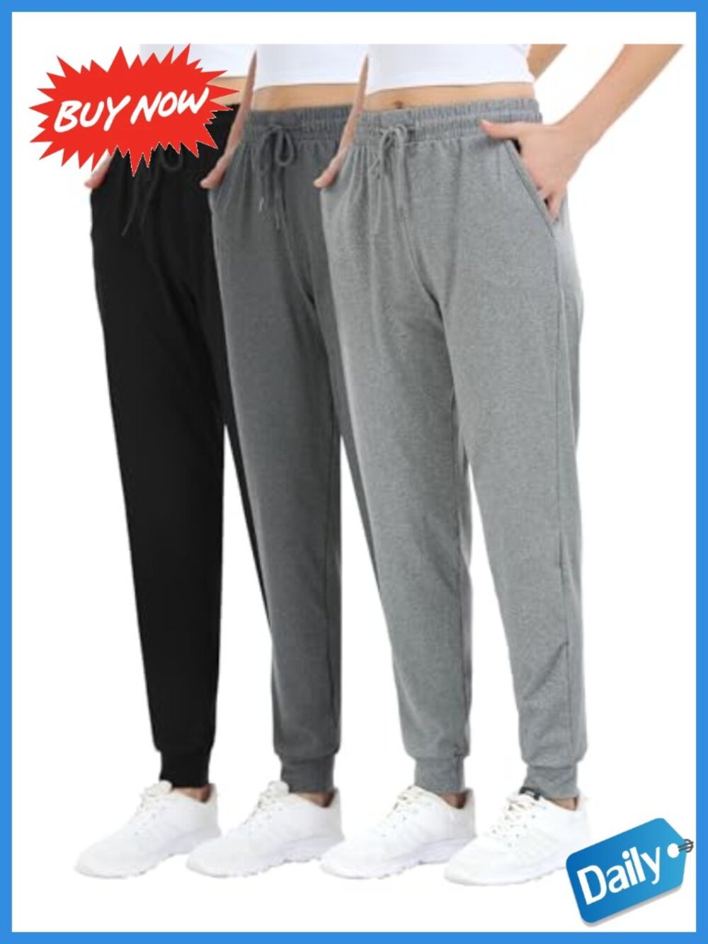 Women's 3 Pack Joggers Sweatpants with Pockets Drawstring Lounge Casual Pants